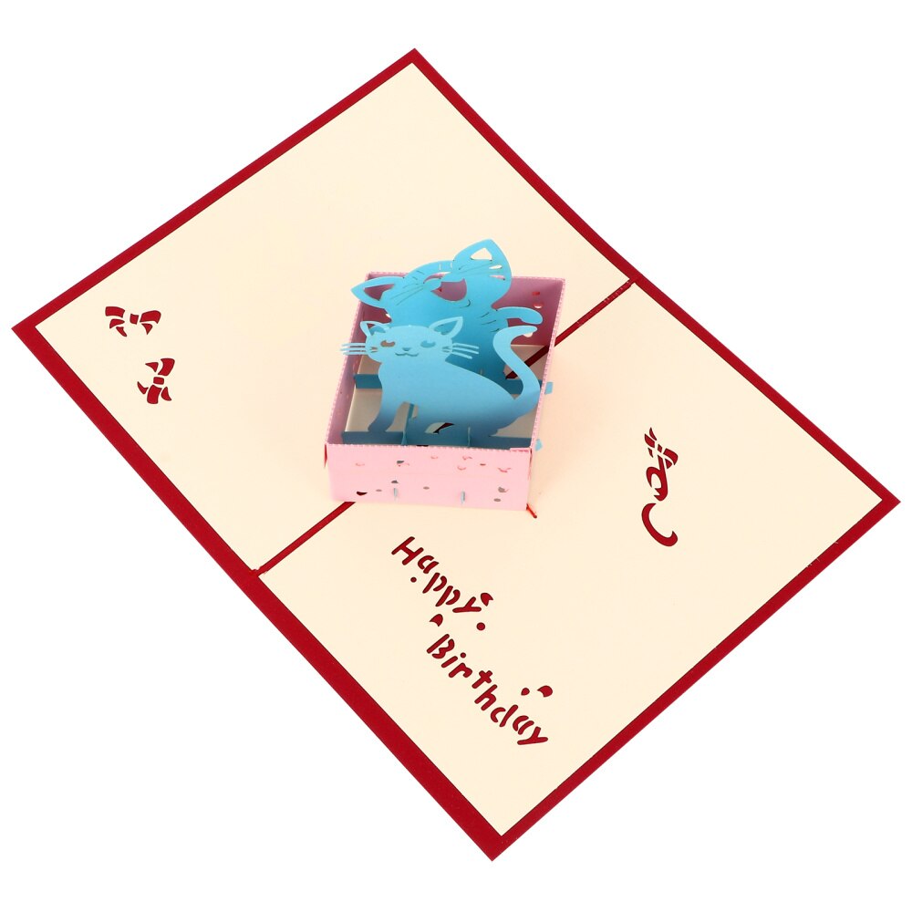 1pc Birthday Cat Pop-up Cards Delicate 3D Birthday Cards Greeting Cards