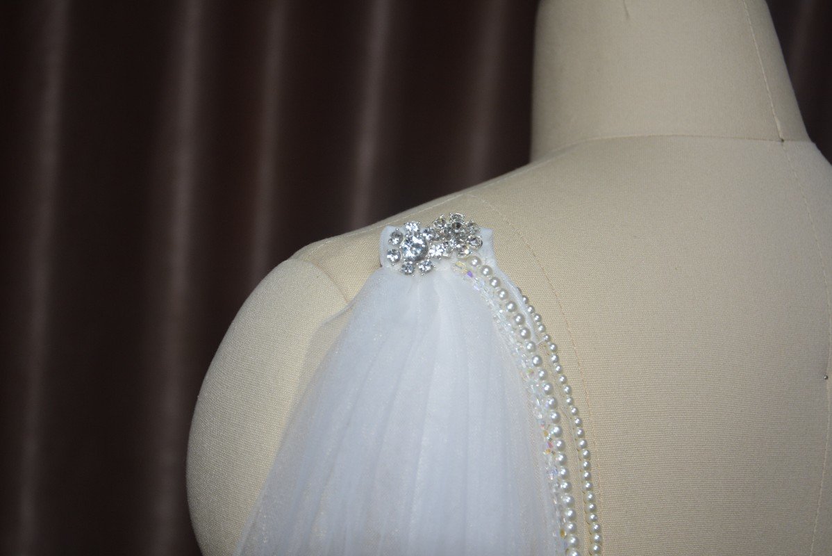 Bruids Cape, Bruiloft Cape, Sluier Cape, Bruiloft Cape Sluier, Bridal Cape Sluier, kristal Cape Sluier Kralen Sluier Bruiloft Accessoires