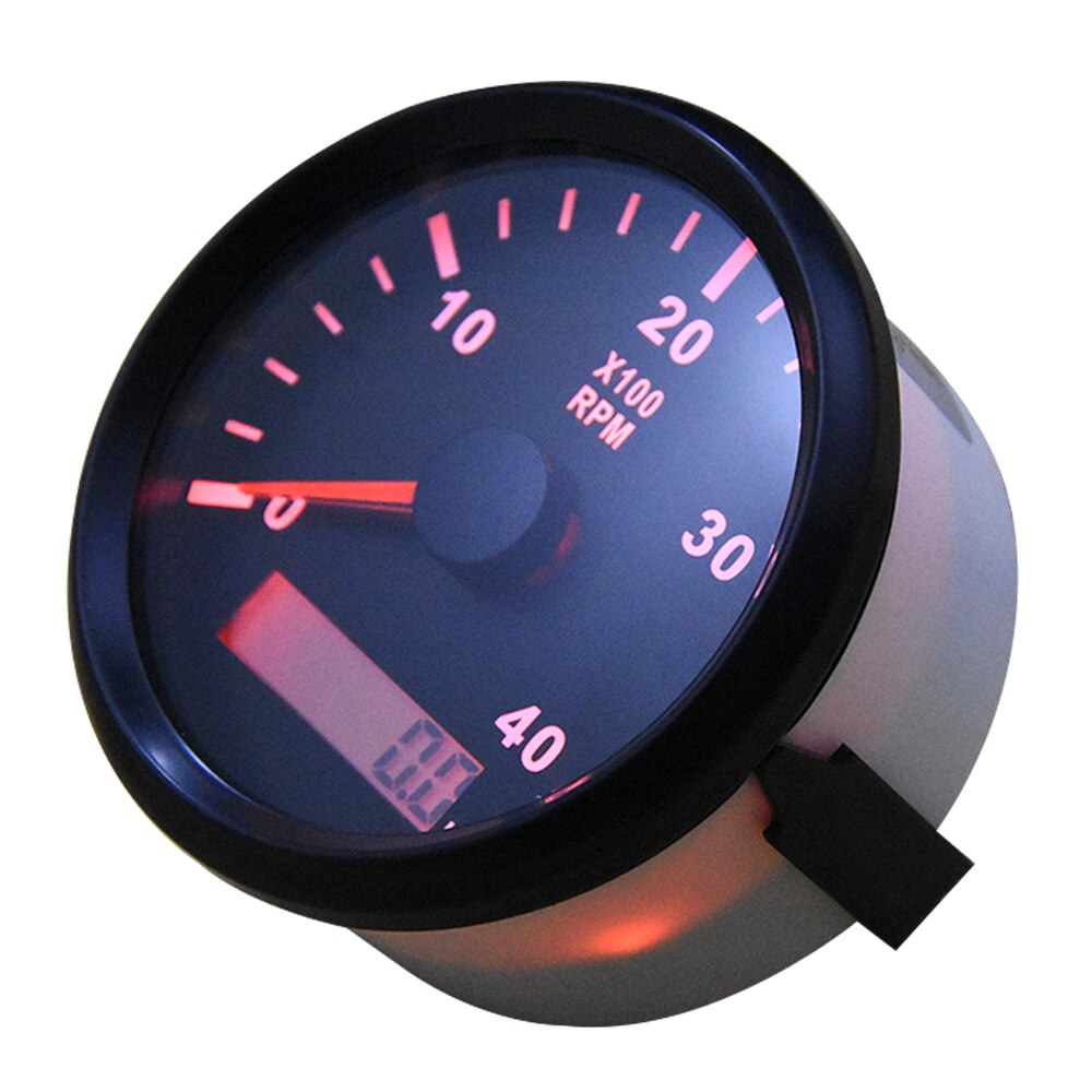 85mm REV Counter Car Boat tachometer + sensor Car Truck Tacho Marine RPM Meter with LCD Hourmeter 4000 RPM Red Backlight 12V/24V