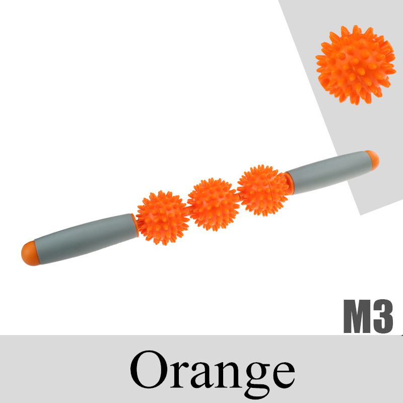 Gym Yoga Massage Stick Relax Muscle Roller 5 Spiked Balls Anti Cellulite Slimming Trigger Point Roller Muscle Body Relax Tool: Orange