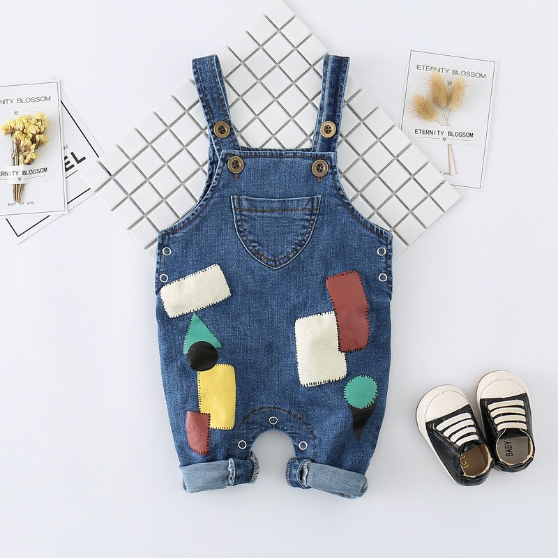 Kids Patch Bib Overalls Boys Girls Casual Printed Patch Adjustable Straps Denim Overalls Kids clothes