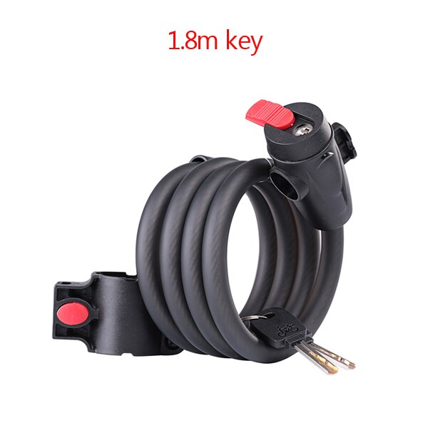 WHEEL UP Bike Lock Bicycle Password Key Lock Stainless Steel Cable Coil MTB Road Bike Security Equipment With Keys For Cycling: 1.8m key