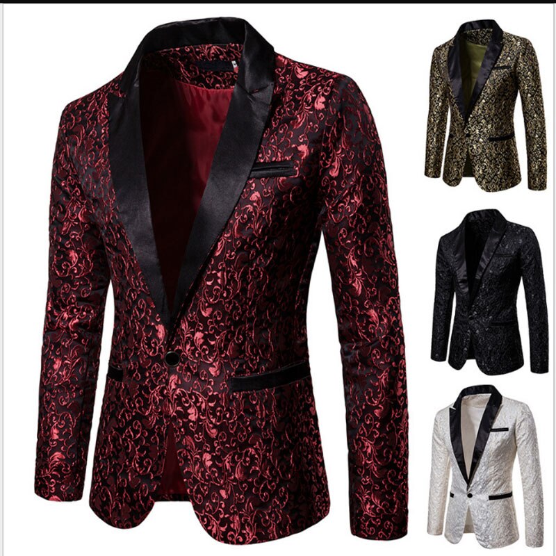 Jacquard Bronzing Bloemen Blazer mannen Pak Jas Toevallige Slanke Formele Een Knop Blazer Mode Casual Bruiloft Jas 2XL