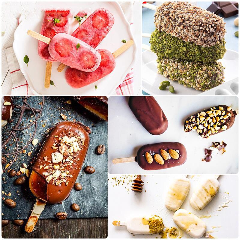 4/8 komórek silikonowe formy lód forma na krem zestaw z drewniane patyczki silikonowe czekoladowe lód Muzyka pop forma owalna forma robić lodów na patyku kostkarka robić lodu taca