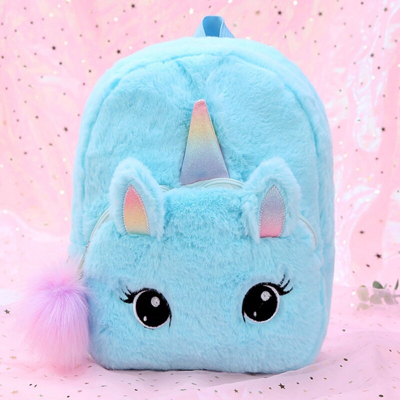 Plush Unicorn Backpack Fluffy Unicorn School Bag Baby Children School Bag Double Shoulder Bag For Kindergarten Girl Boy