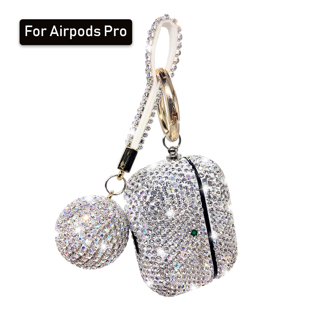 Bling Girls Protector For Airpods 2 pro 3 Cases Luxury Diamond Cover With Hanging Ball Keychain For Apple Air pods Charging Box