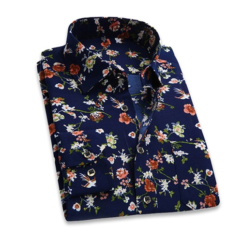 Retro blomsterprint til mænd afslappet skjorter klassiske mænd kjole skjorte åndbar herre langærmet mærke tøj  yn552