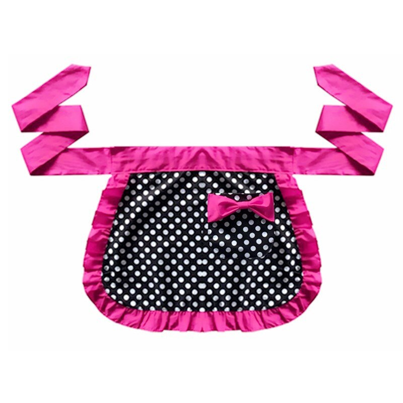 Cute Princess Polka Dots Apron Lace-up Bowknot Cloth Half-length Housekeeping Restaurant Cooking Work Cleaning Tools Aprons: Rose Red