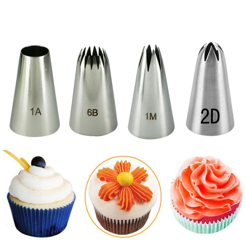 4 unids/set Rosa boquilla de pastelería de acero inoxidable redonda glaseado tuberías boquillas de Consejos de herramientas de Decoración de Pastel # 6B #1M # 1A # 2D