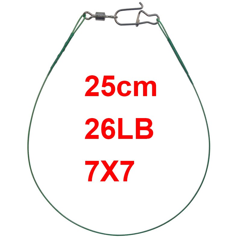 50 stk grøn nylonbelagt rustfrit stål fiskesnøre wire ledere 20cm 25cm spor fiske stål wire test 13lb 20lb 26lb: 25cm 26lb 7 x 7