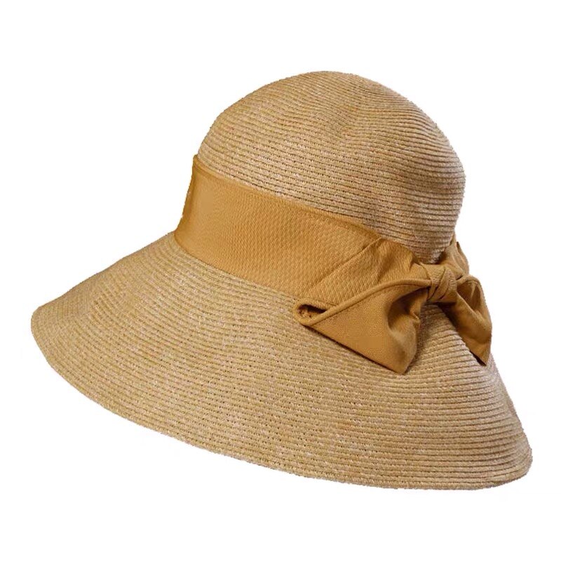 Zomer Strohoed Vrouwen Grote Wide Brim Strik Strand Zon Hoeden Opvouwbare Zonnebrandcrème Anti-Uv Panama Hoed Chapeu Feminino: YELLOW