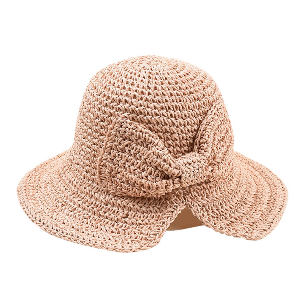 Strå sommerhatte kvinder damer foldbar strandsolhat skyllet 1pc hat: Lyserød