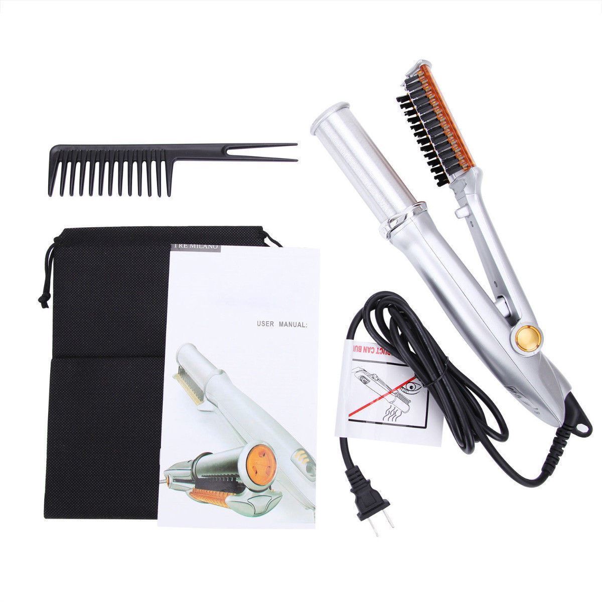 Lisseur 2 en 1, fer à friser rotatif à 360 degrés, brosse à cheveux, Machine: Rouge / LES USA
