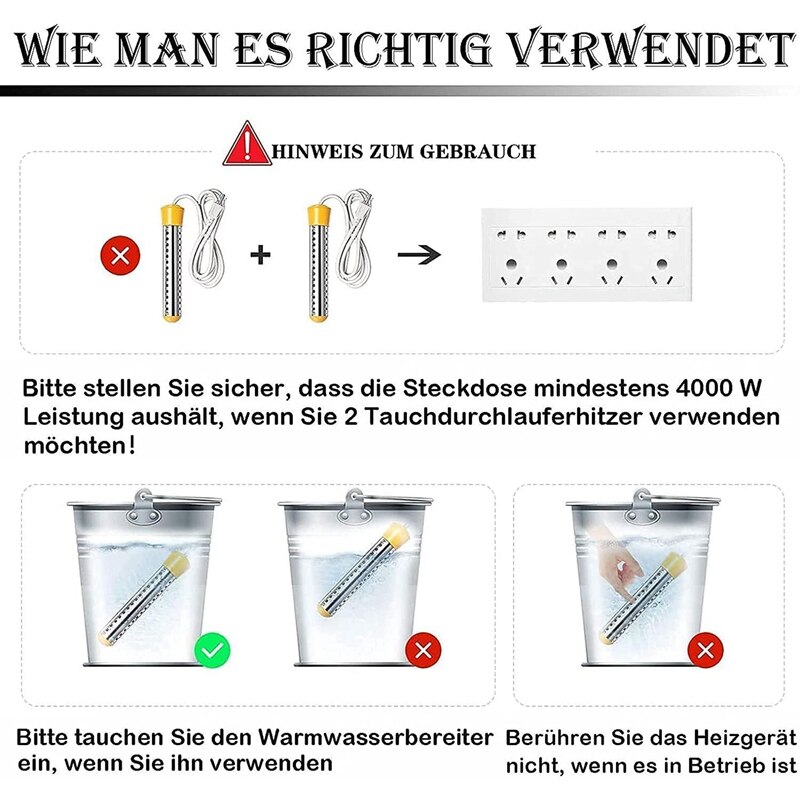 Immersion Heater, Travel Immersion Heater, 2000W Mini Portable Afterheater, Immersion Heater, Pool Bath, Heaters,EU Plug