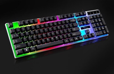 Wired Keyboard and Mouse Set Backlit Gaming Keyboard Rainbow Colorful LED Suspension Round Key Cap Gamer Keyboard For PC Laptop: 2Black keyboard
