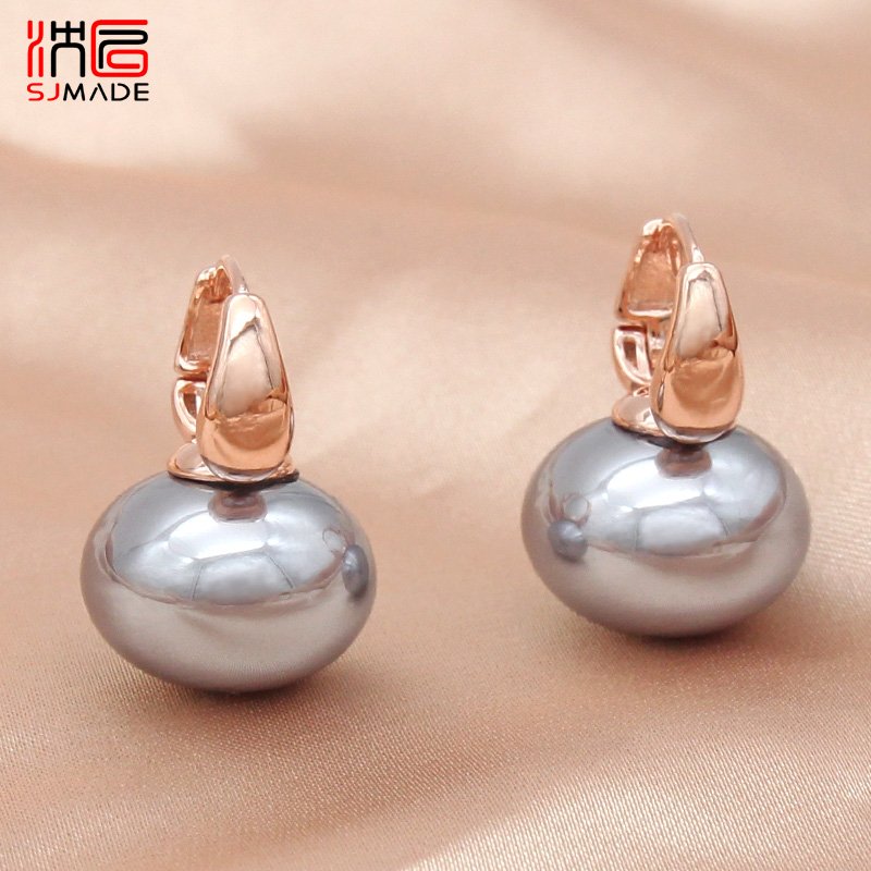 SHENJIANG-Boucles d'oreilles pendantes en perles simulées pour femmes, bijoux de mariage, de , or rose, goutte d'oreille document, nouvelle tendance, 585
