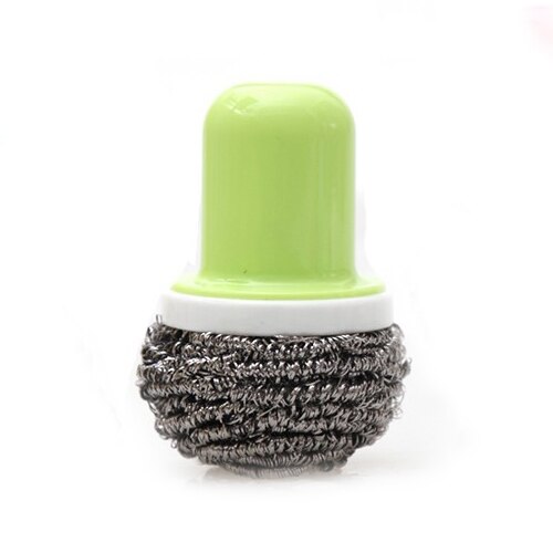 Met Handvat Keuken Schoonmaken Tool multi-color Ronde Vervangbare Handvat Staal Bal Borstel Sterke Decontaminatie Wassen Pot: green