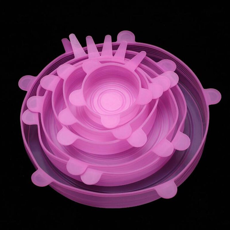 6 pçs/pçs/set tampas de silicone para alimentos cozinha reutilizável capa de silicone alimentos frescos mantendo selado quente frio disponível: Pink(Thicker)