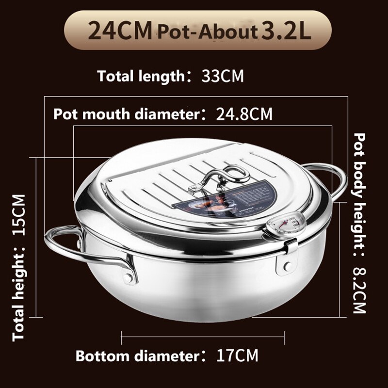 20 24cm pentola giapponese per friggere con termometro e coperchio pentole in acciaio inossidabile pentola per friggitrice Tempura per forniture da cucina domestiche: L