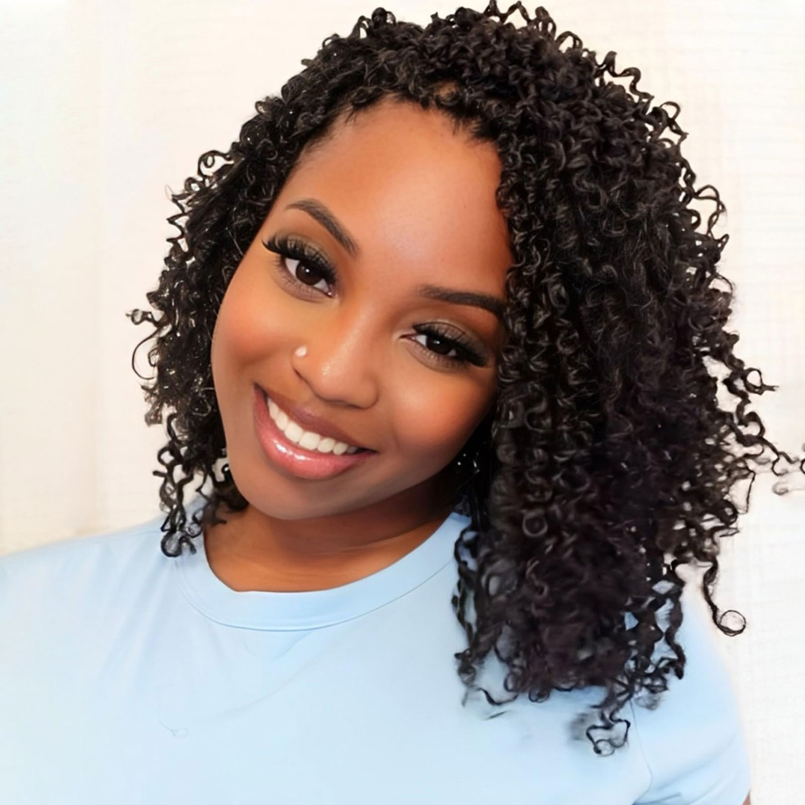 Trenzas de ganchillo Yanky pre-bucle negras de 12 pulgadas, trenzas de pelo ombré marrón bohemio de primavera con rizos, extensiones sintéticas: 1B/27HL / 12 pulgadas