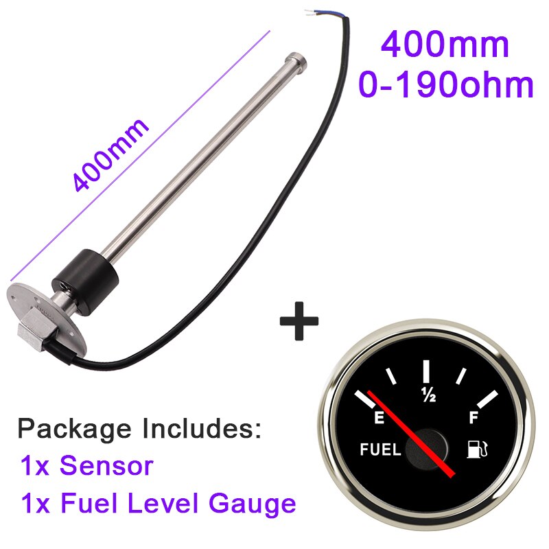 52MM Fuel Level Gauge With Fuel Level Sensor 150MM 175MM 200MM 275MM 350MM 400MM 0-190ohm Oil Liquid Tank Fuel Level Indicator: 400mm Sensor BS