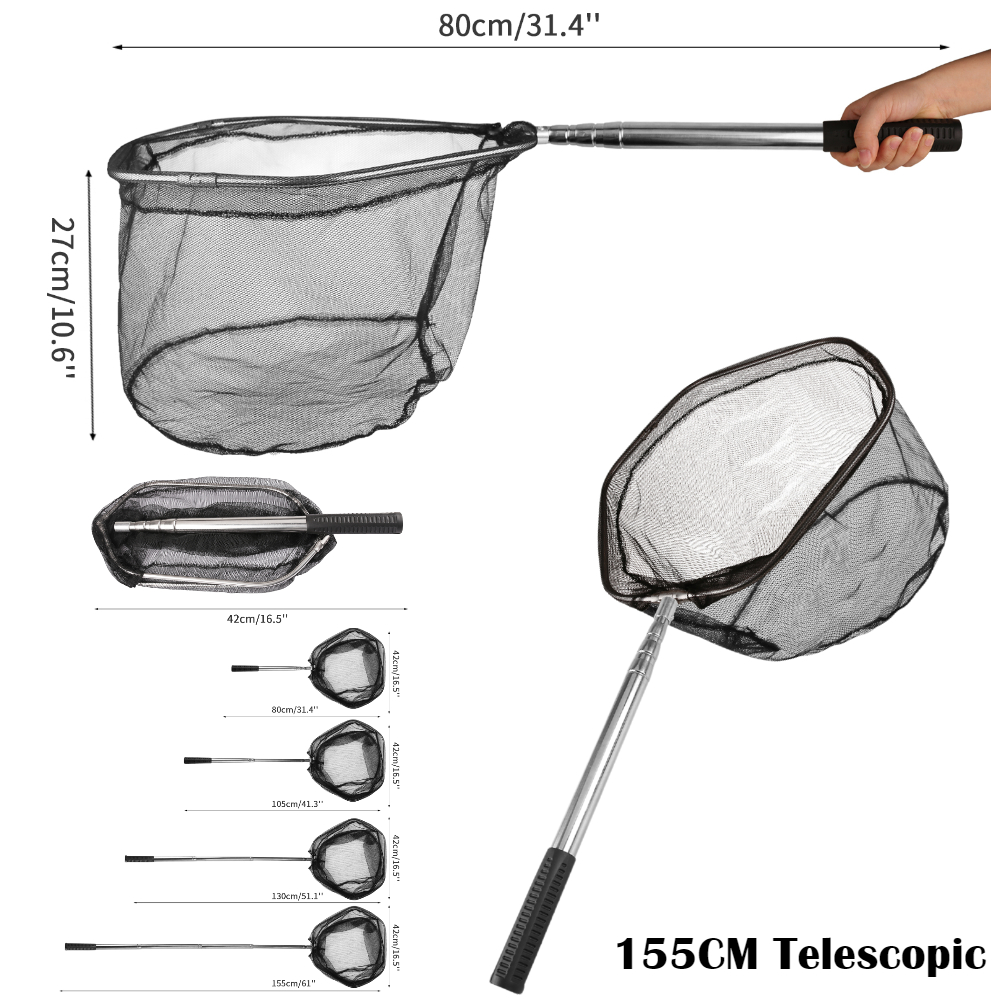 Opvouwbaar visschepnet met telescopische hengelhandgreep Verleng tot 190 cm 100 cm 80 cm visnet voor zoutwater zoetwater: Licht Groen