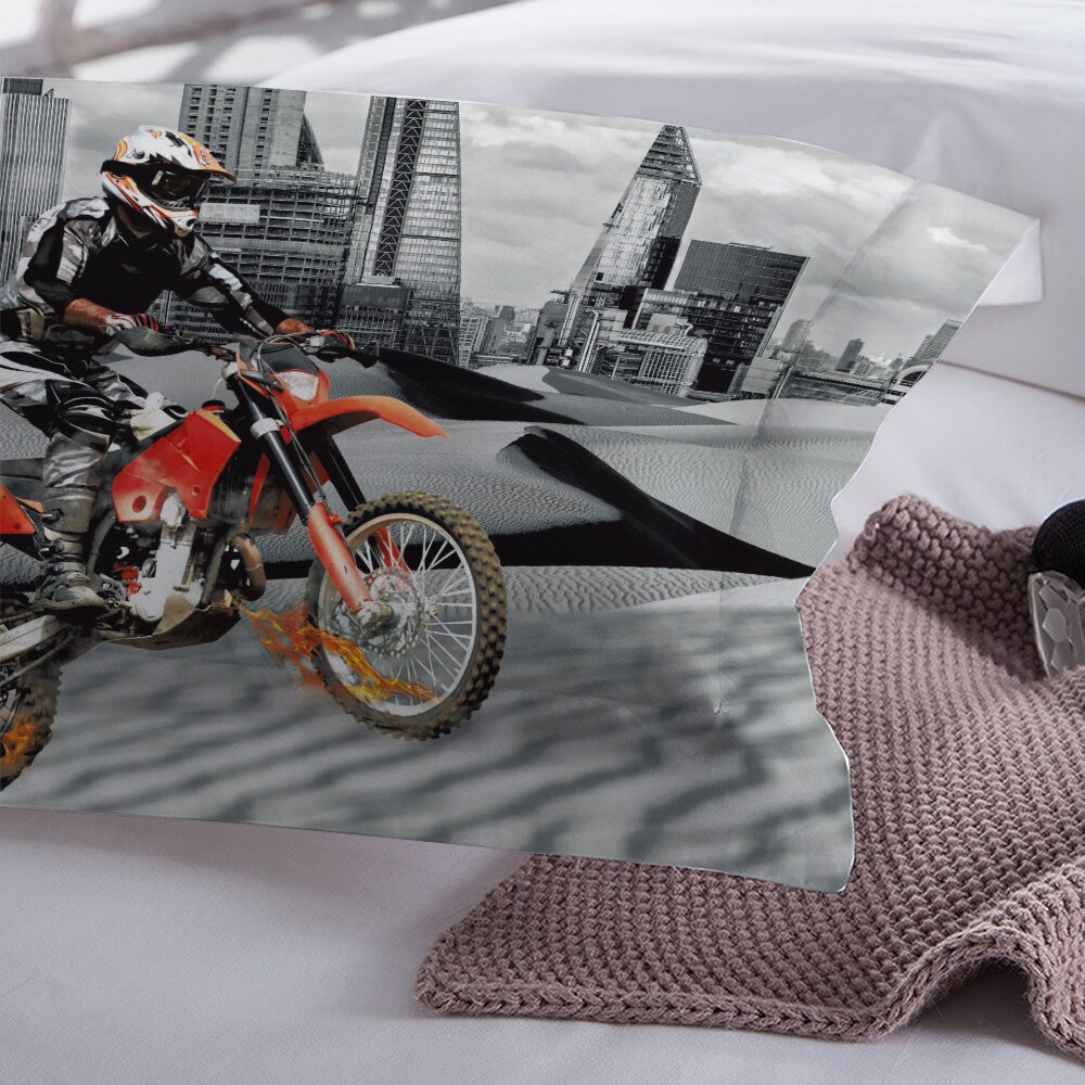 Juego de cama gris con estampado de moto, funda de edredón de tamaño Queen, funda de almohada, ropa de cama para el hogar, ropa de cama King Size 3D