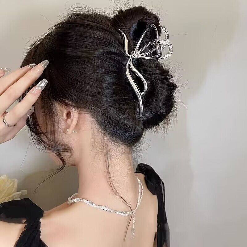 Pinzas para el pelo con lazo geométrico para mujer, horquillas de Metal grandes, pasadores, accesorios para el cabello, Vintage Simple, ,: Castaño
