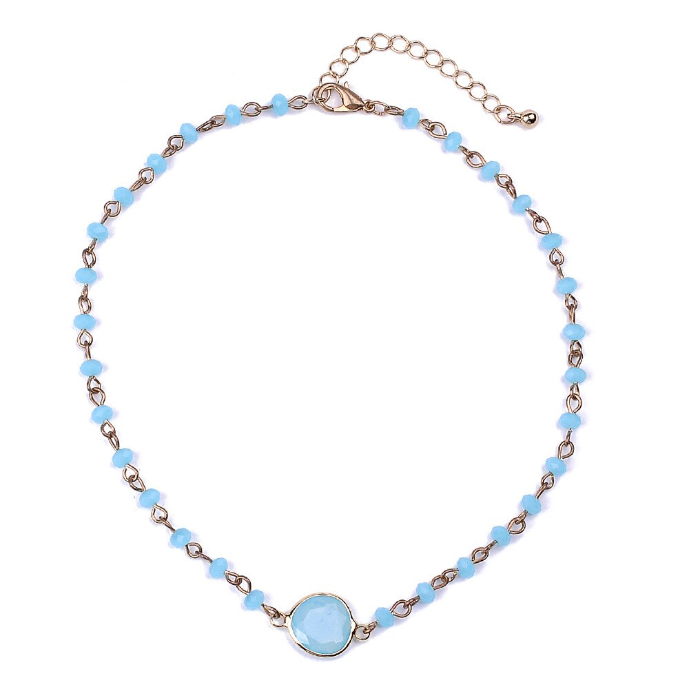 Grün Lila Blau Farbe Schlüsselbein Kette Halsband Halskette Gold Kette Kristall Halskette Natürliche Stein Halsketten Mit Perlen: Blau