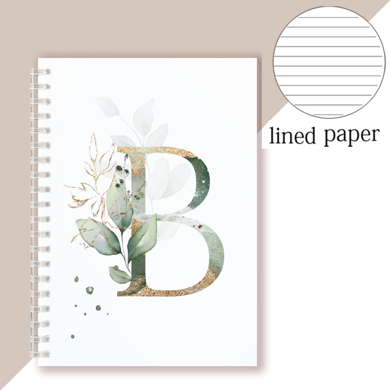 Lined Page Spiral Notebook Initial Alphabet Letters Note Book Writing Pads Majuscule Letter With Flower Personality Name