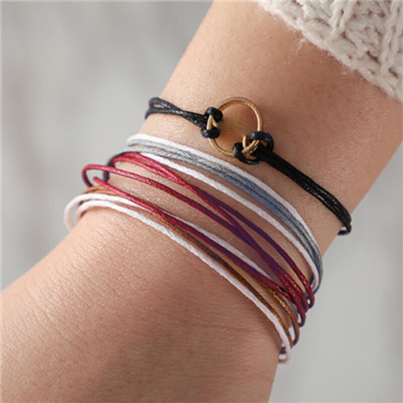 Docona Bohemian Kleurrijke Breien Draad Touw Armband Set voor Vrouwen Verstelbare Kompas Berg Wave Kaart Piek Armband: 6899