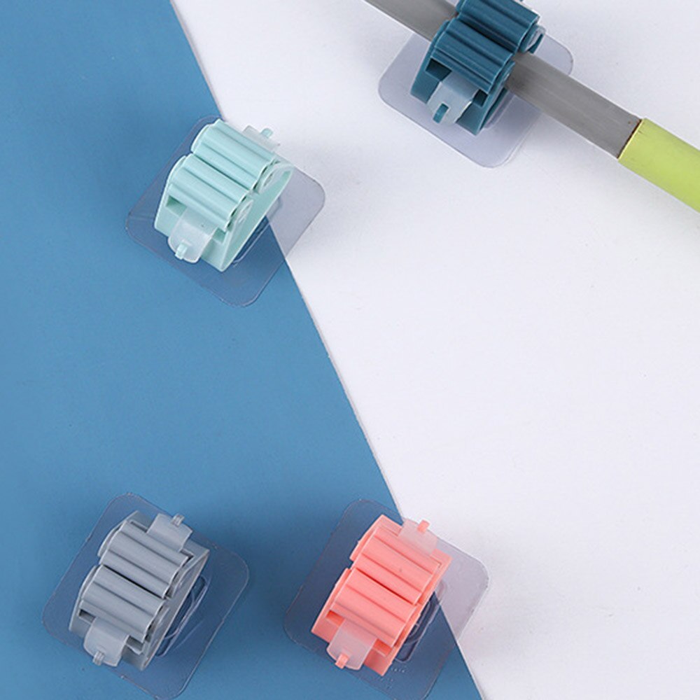 No Punching Hanging Mop Rack Bathroom Mop Hooks Sticky Hook Holders Broom Hanger Deck Mop Clip Multicolor PVC Adhesive Hooks