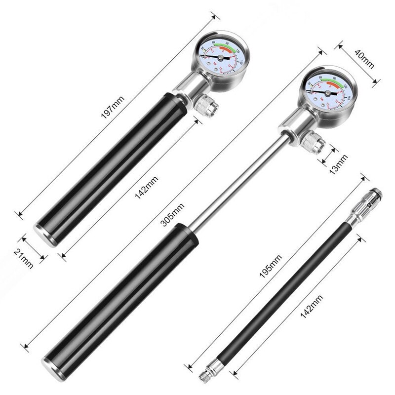 210 PSI Portable Bicycle Pump with Gauge - Manual Air Pump for Balls & Tires