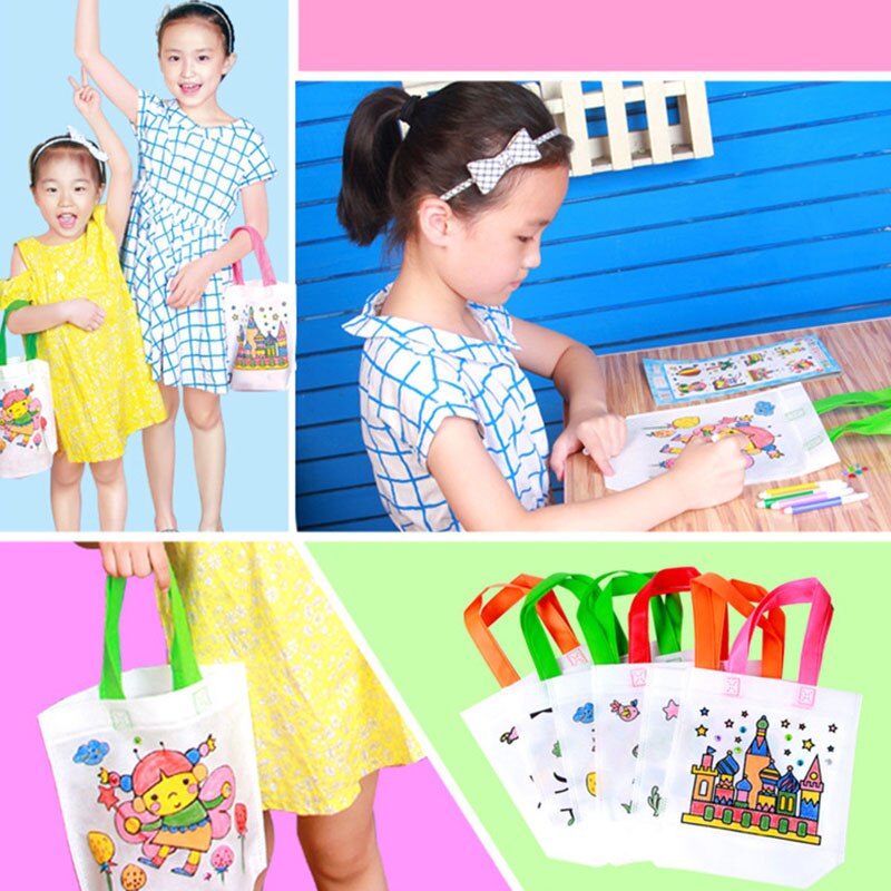 Bolsos pintados a mano de Graffiti para niños de tela no tejida, bolsos pintados a mano 22*25 CM, bolso de mano 1 Uds./5 uds.