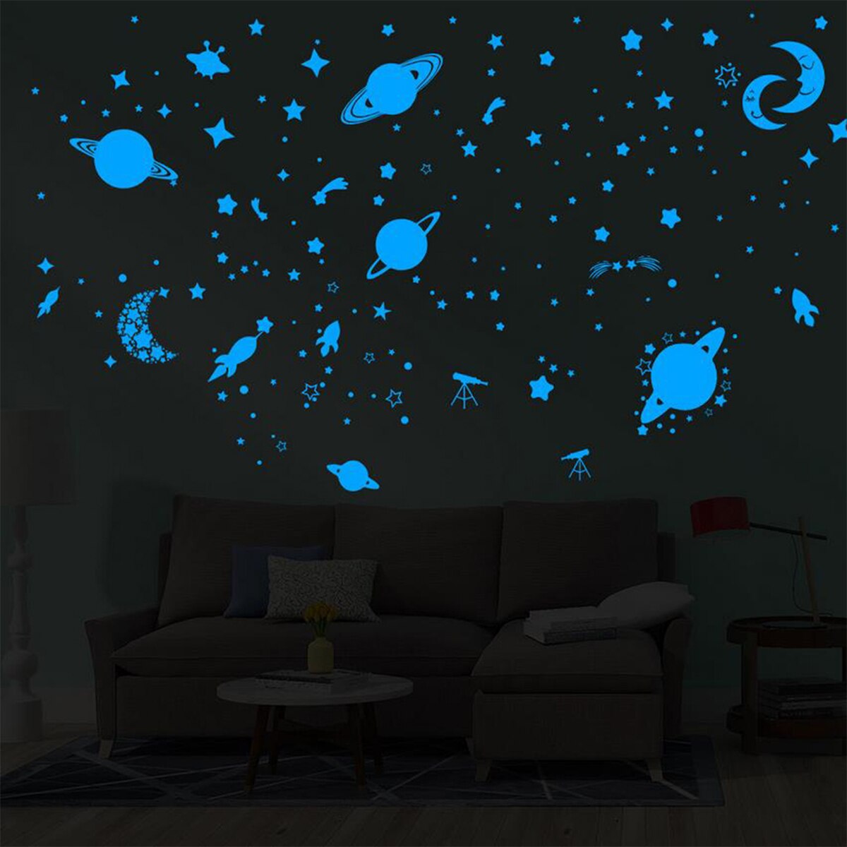Glow In The Dark Stickers Lichtgevende Ster Maan Galaxy Planeten Zelfklevende Muurtattoo Voor Plafond Slaapkamer Home Decor