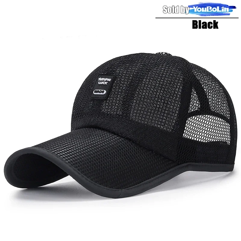 summer outdoor extended brim sunshade mesh hat sun protection baseball cap summer large brim breathable hat: Black