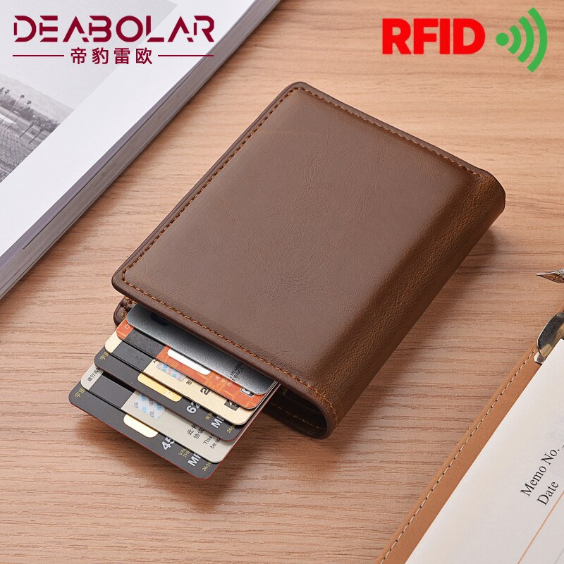 RFID Blocking Wallets Men Credit Card Holder Aluminum Alloy Business ID Card Case Automatic Male Metal Leather Cardholder Wallet