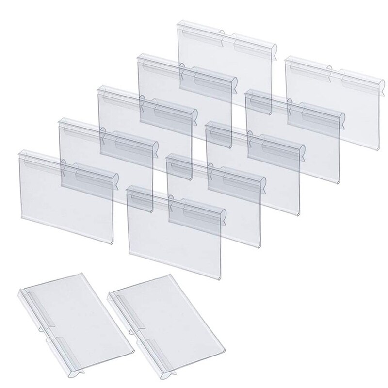 100 pezzi porta etichette in plastica trasparente per scaffali in filo prezzo al dettaglio porta etichette porta Display segno merce (6X4 Cm)