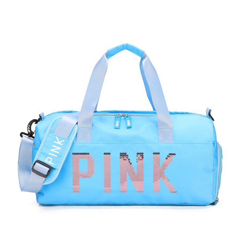 Bolsos de mano con letras de lentejuelas para mujer, gran capacidad, para ocio, fitness, bolsos de viaje, conjuntos de equipaje de ,: Azul