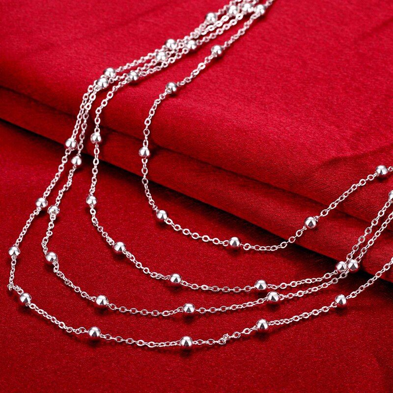 925 Silver Round Smooth Beads Necklace Silver Chains Choker Women Layered Necklaces