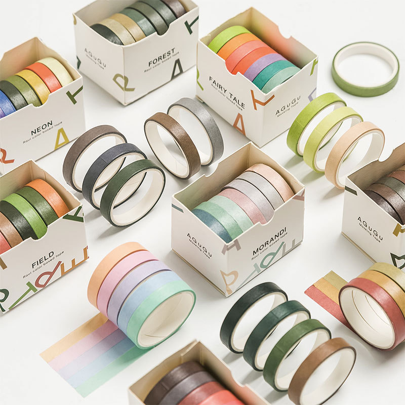 7 ruller washi tape sæt farvet malertape pakke dekorative tynde tape børn og vridning