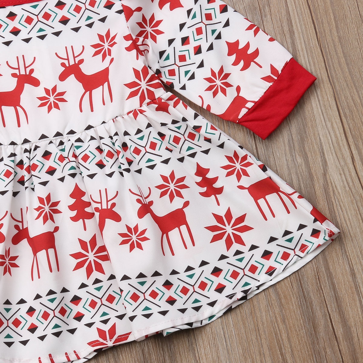 Pudcoco Baby Flicka Julklänning Prinsessa Set 2ST Volang Långärmad Tecknad Rådjur Tomte Klänning+Hårband