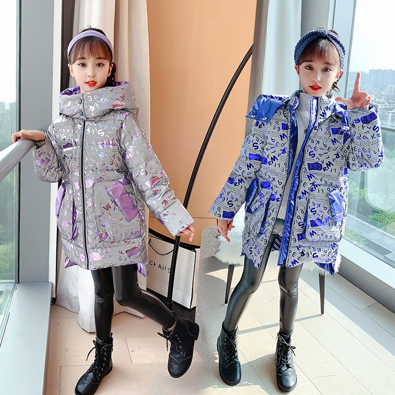 Veste réfléchissante de lumière pour filles, à la , sweat à capuche d'hiver, vêtements pour enfants de , vêtements d'extérieur pour 4-14 ans
