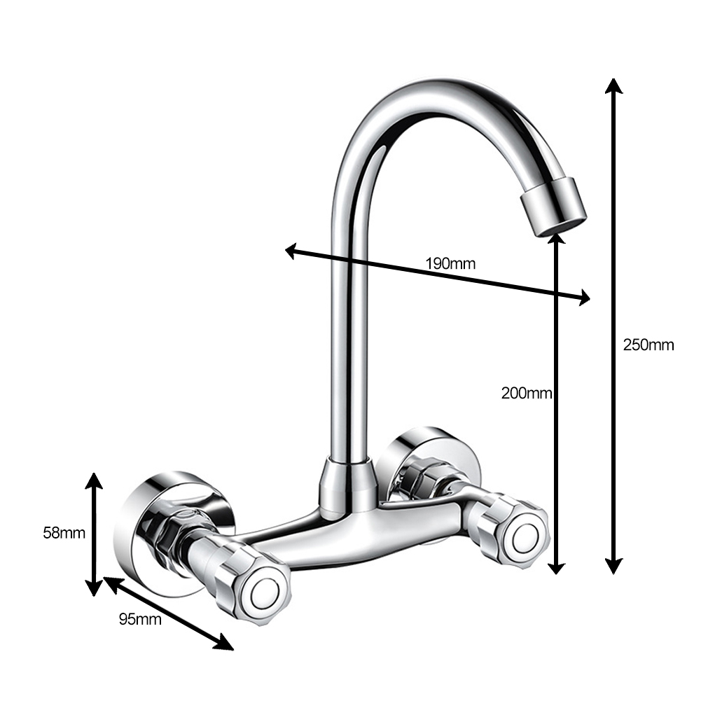 Kitchen Sink Faucet High Pressure Brass Faucet Mixer 360 Degree Swivel Double Hole Wall Mounted Sink Vegetable Basin Faucet