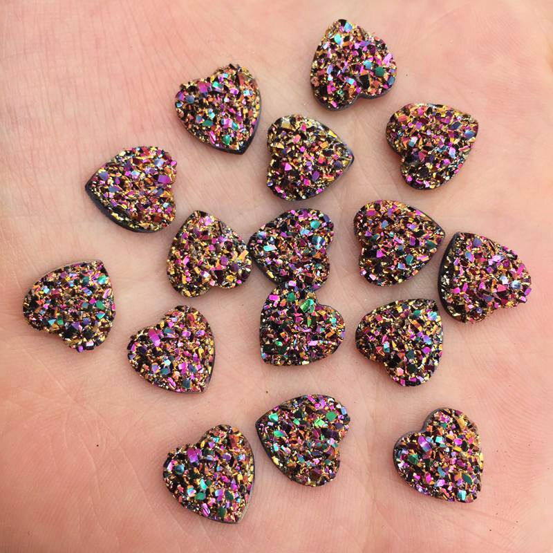 Shiny 60Pcs Resin 10mm heart Ore Surface Flatback Rhinestone for Clothing Applique DIY Scrapbook Jewelry Craft Supplies: 5