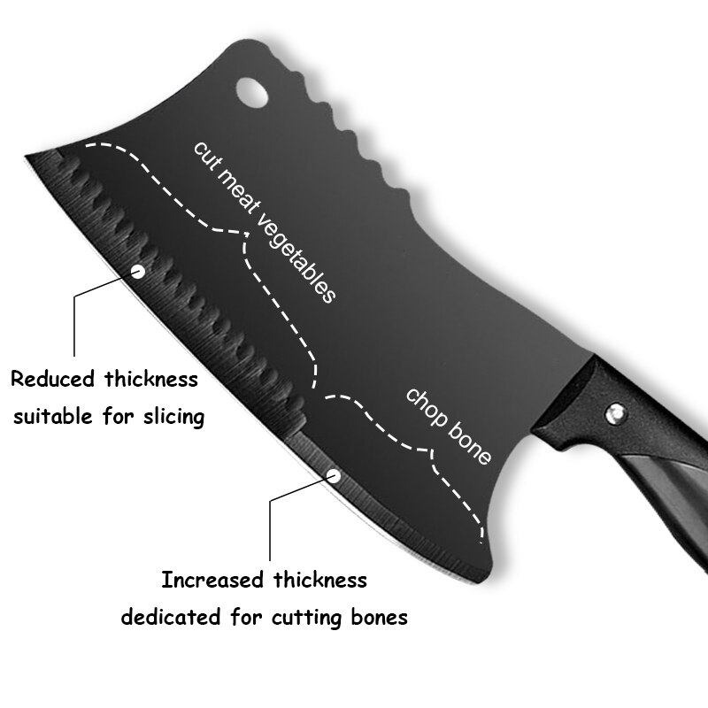 Black Blade Butcher Knife Stainless Steel Bone Chopping Chef Knife Meat Vegetables Slicing Cleaver High Hardness Kitchen Knives