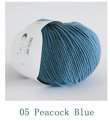 100% Merino Wool Yarn 50g 150M Soft And DIY Handmade Knitted Baby Sweater Hat: 05 peacock Blue