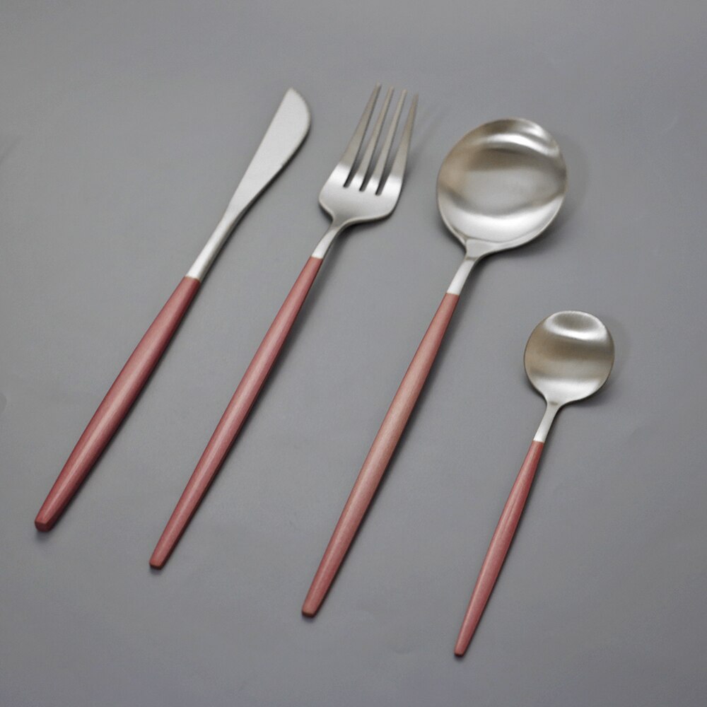 Western 4 pièces rose or mat ensemble de couverts 304 en acier inoxydable vaisselle couteau fourchette cuillère vaisselle cuisine dîner couverts ensemble: Pink Silver