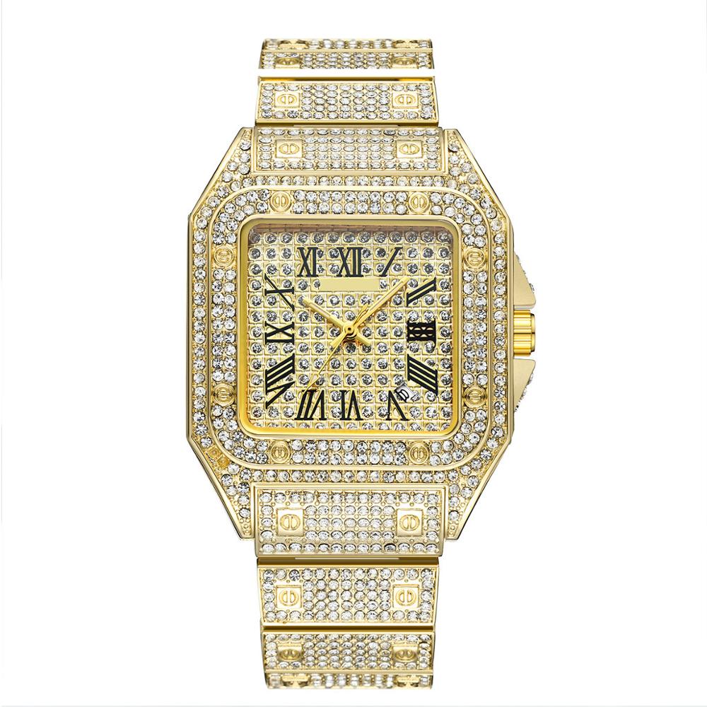 Diamant par ur ur hip hop ur par guld rustfrit stål ur til mænd og kvinder quartz ur luksus is udenfor