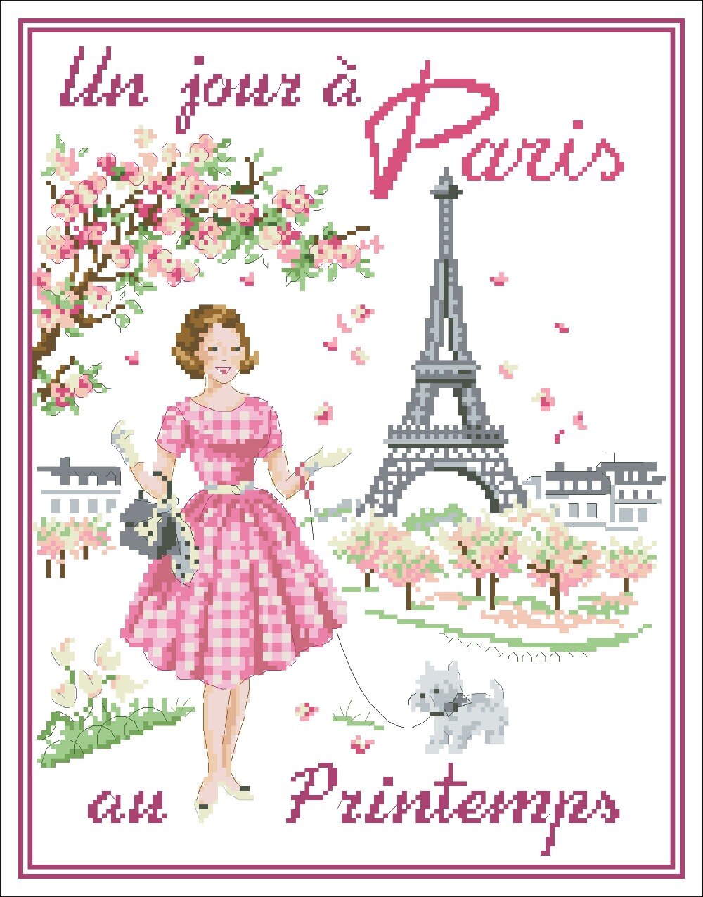 París en 4 Estaciones, punto de cruz, paquete de belleza de dibujos animados para mujer, 18ct, 14ct, tela de algodón, bordado, costura hecha a mano: Borgoña / 14ct unprint canvas